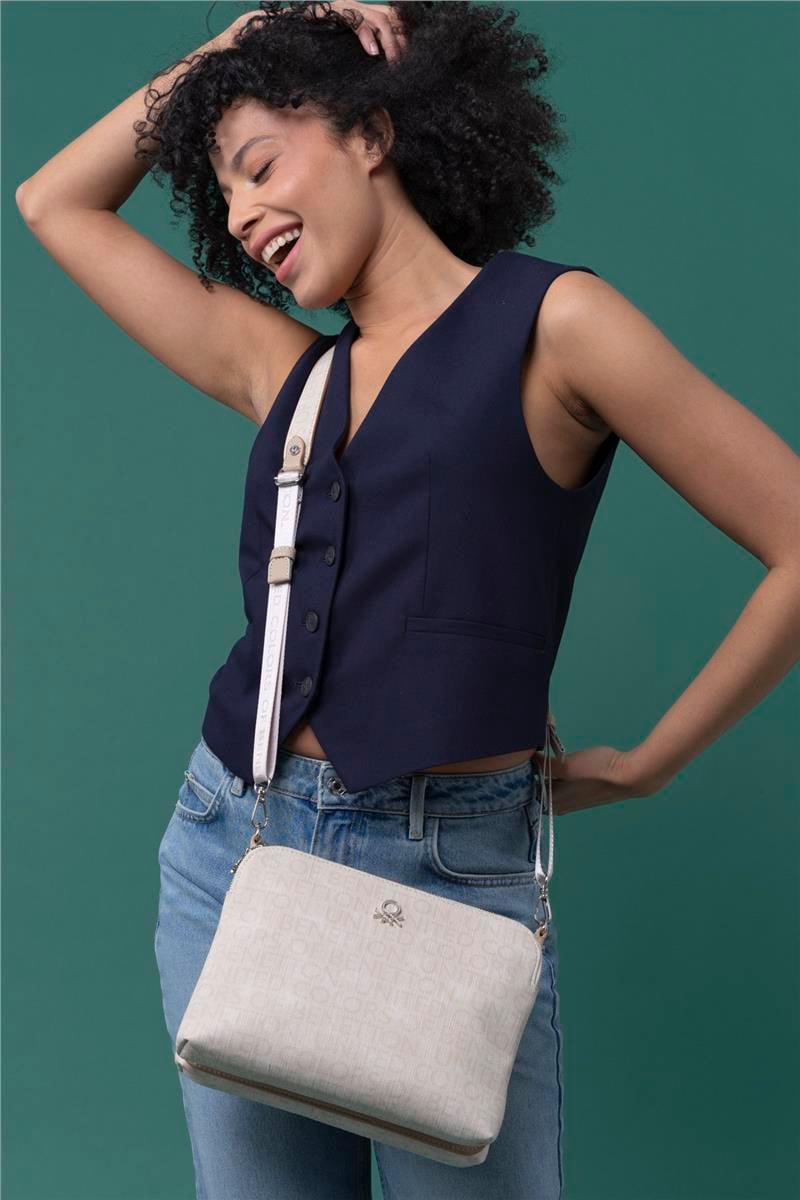Benetton Bej Monogram Eskitme Kadın Çapraz Çanta BNT 1275