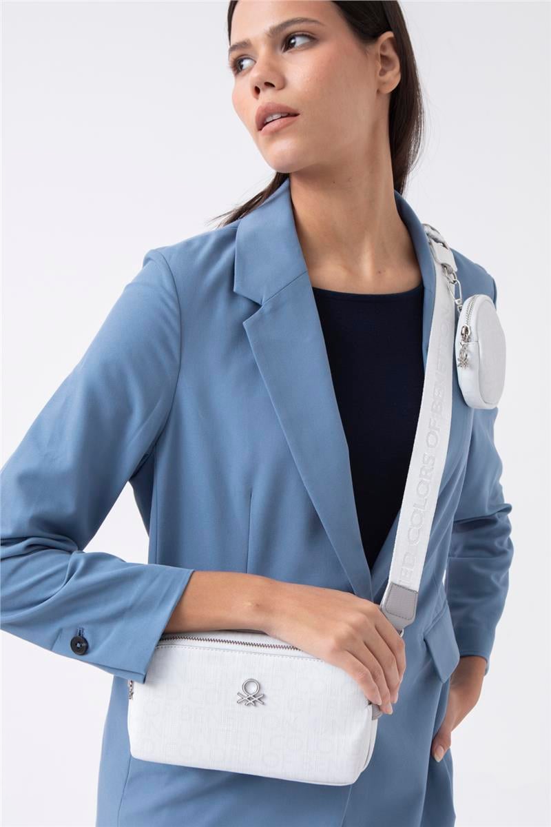 Benetton Beyaz Monogram Eskitme Kadın Çapraz Çanta BNT 1292