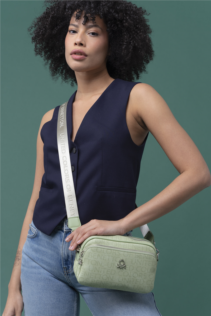 Benetton Haki Monogram Eskitme Kadın Çapraz Çanta BNT 1292
