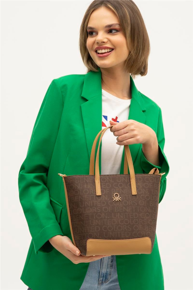 Benetton Kahverengi Monogram Eskitme Kadın El Çantası BNT 1331
