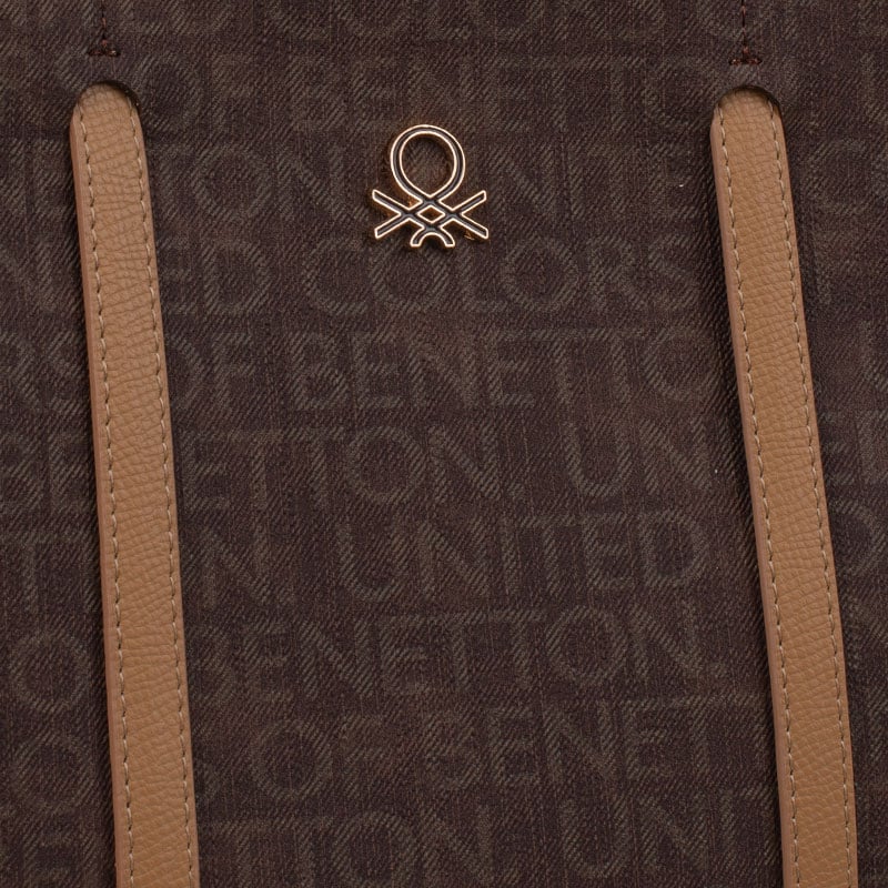 Benetton Kahverengi Monogram Eskitme Kadın Kol Çantası BNT 1604