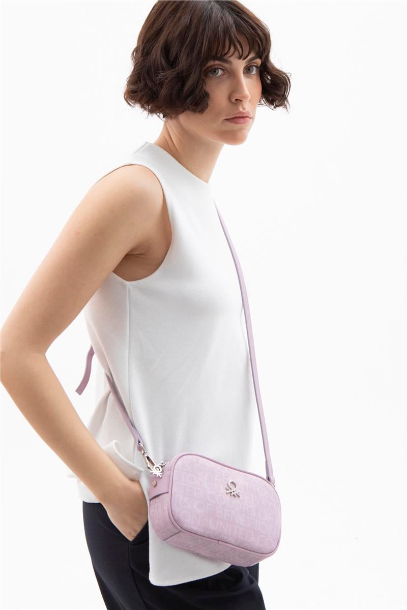 Benetton Lila Kadın Monogram Eskitme Mini Çapraz Çanta BNT 1537
