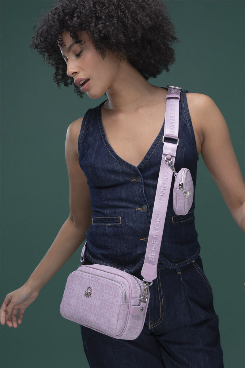 Benetton Lila Monogram Eskitme Kadın Çapraz Çanta BNT 1292