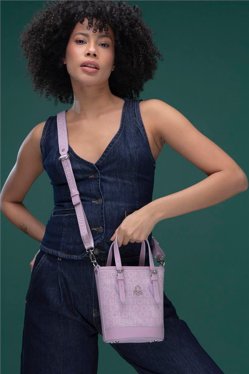 Benetton Lila Monogram Eskitme Kadın Küçük El Çantası BNT 1329