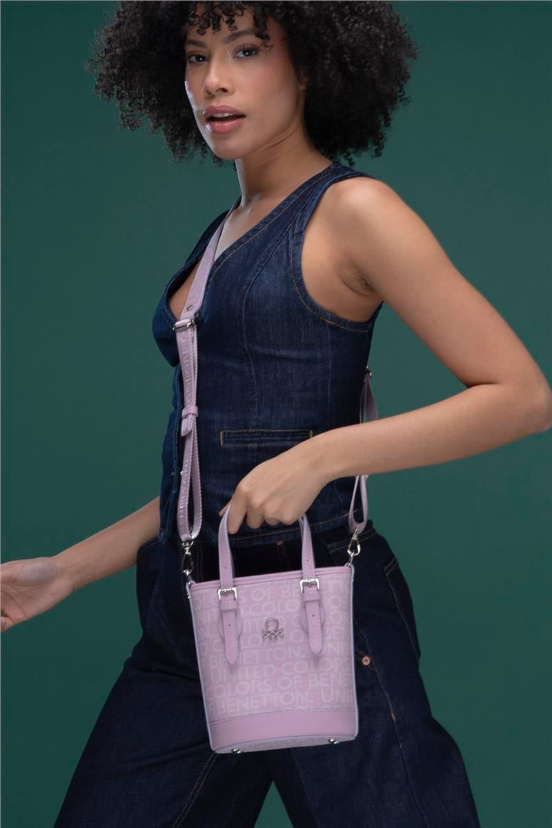 Benetton Lila Monogram Eskitme Kadın Küçük El Çantası BNT 1329