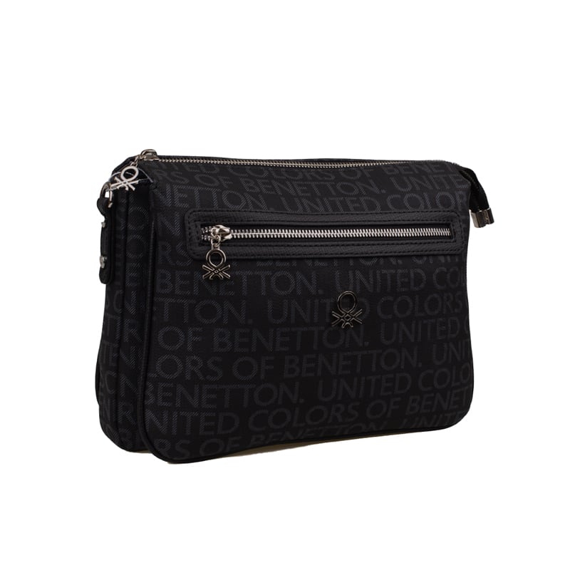 Benetton Siyah Eskitme Monogram Kadın Çapraz Çanta BNT 1276