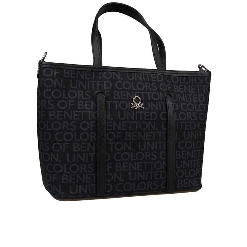 Benetton Siyah Monogram Eskitme Kadın Kol Çantası BNT 1604