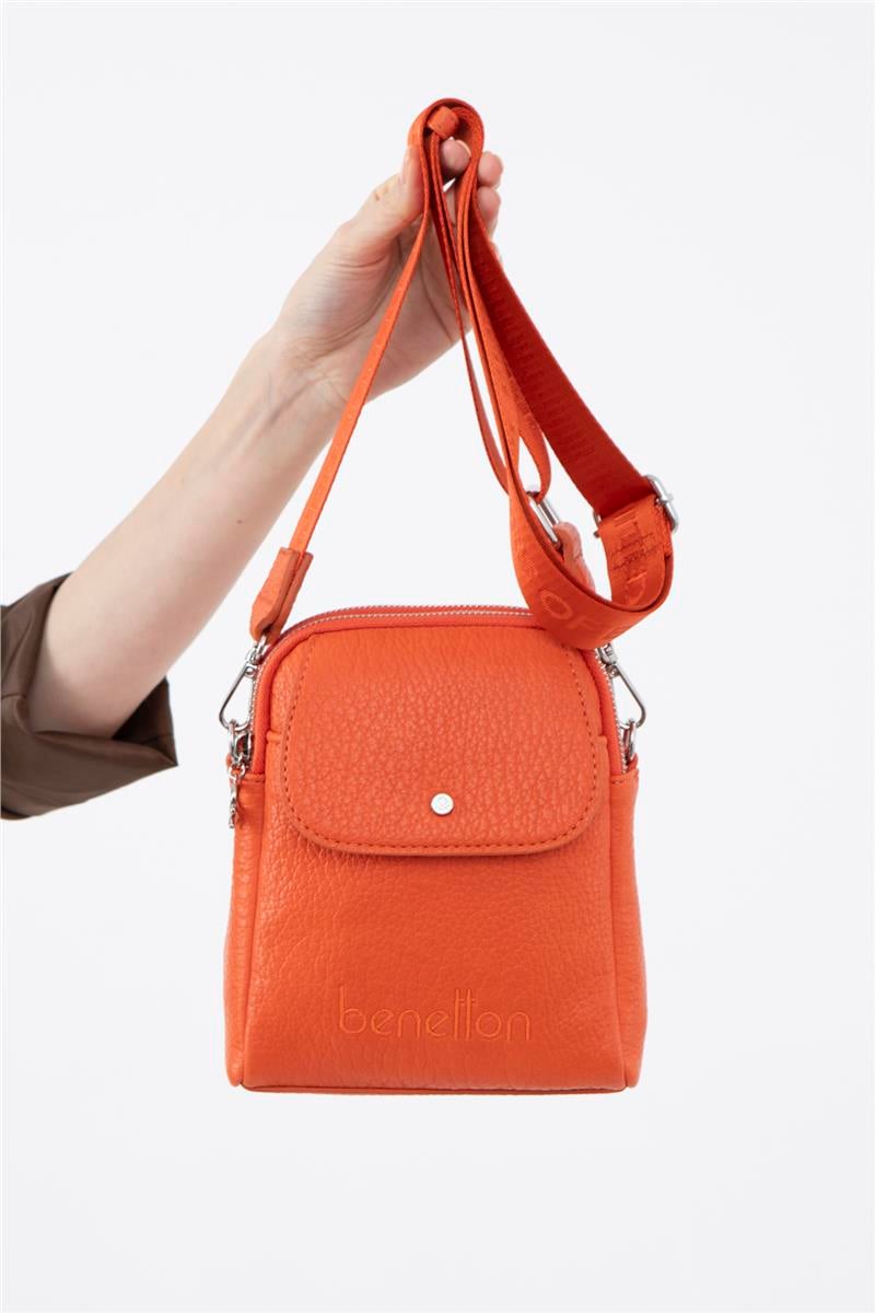 Benetton Turuncu Soft Line Deri Kadın Kol Çantası BNT 1479