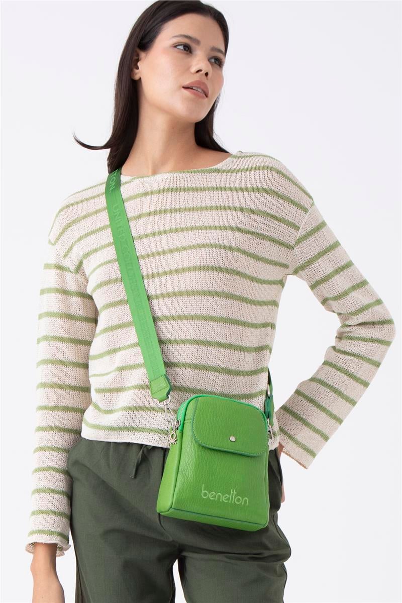 Benetton Yeşil Soft Line Deri Kadın Kol Çantası BNT 1479