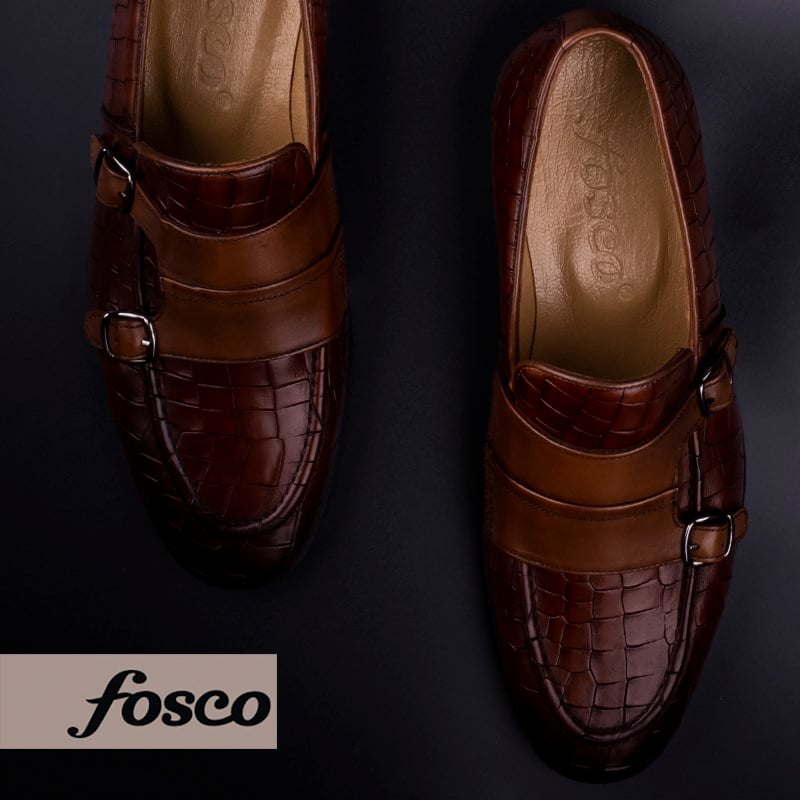 FoscoFosco Kahverengi Erkek Hakiki Deri Kemerli Klasik Ayakkabı