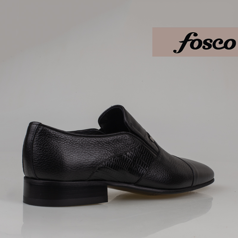 Fosco Siyah Erkek Hakiki Deri Bağcıksız Klasik Ayakkabı