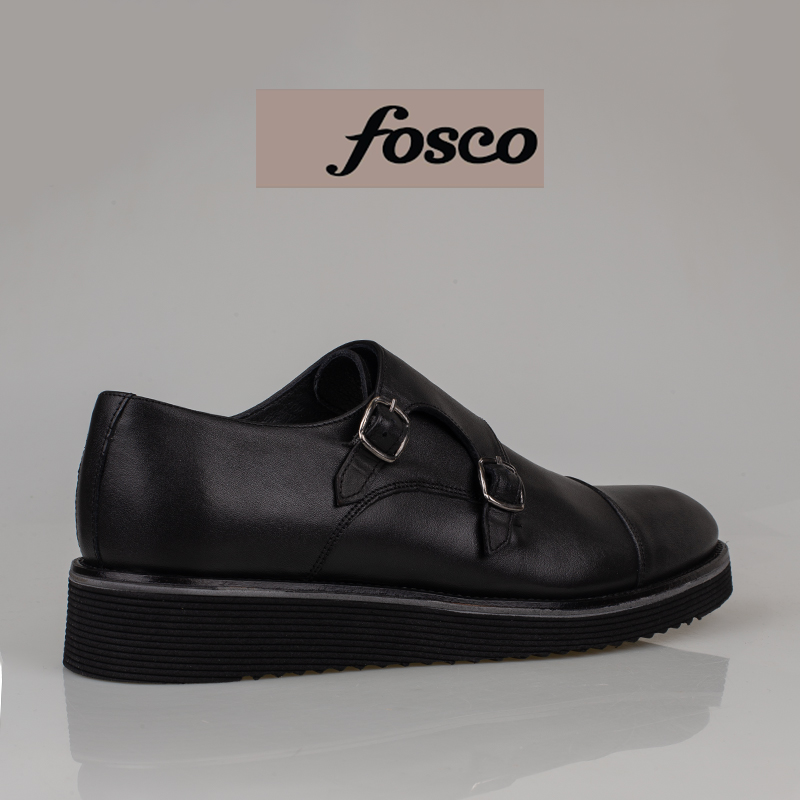 Fosco Siyah Erkek Hakiki Deri Çift Tokalı Eva Klasik Ayakkabı