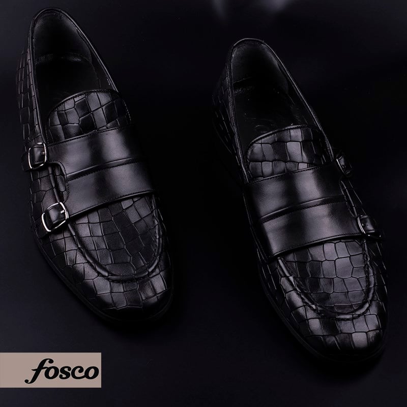 FoscoFosco Siyah Erkek Hakiki Deri Kemerli Klasik Ayakkabı