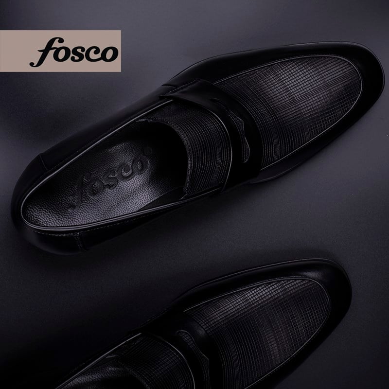 FoscoFosco Siyah Erkek Hakiki Deri Lazer Kesim Bağcıksız Ayakkabı