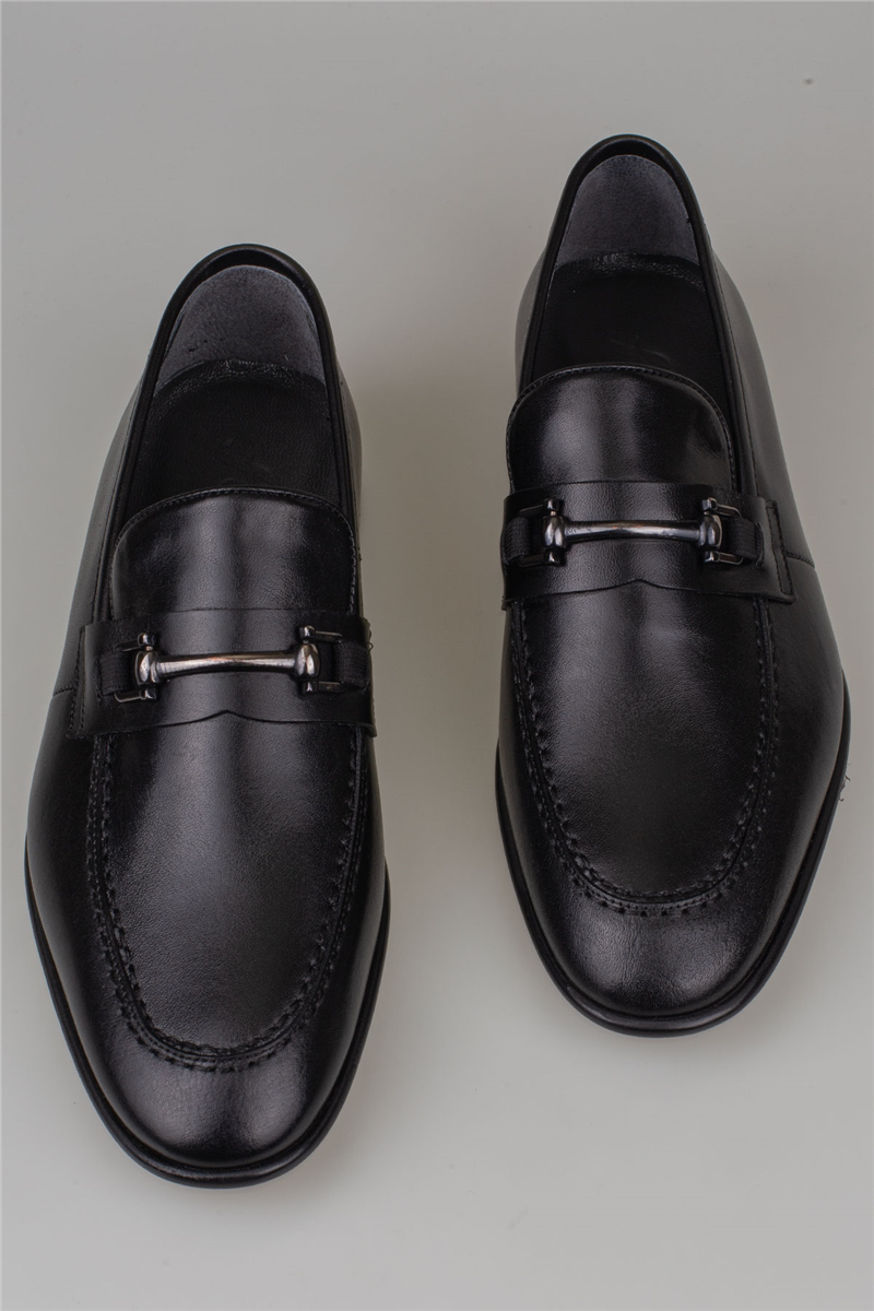 Fosco Siyah Erkek Tokalı Klasik Slip-On Hakiki Deri Ayakkabı