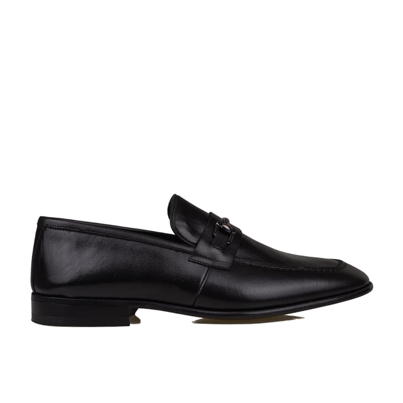 Fosco Siyah Erkek Tokalı Klasik Slip-On Hakiki Deri Ayakkabı