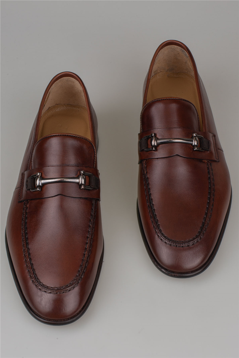 Fosco Taba Erkek Tokalı Klasik Slip-On Hakiki Deri Ayakkabı