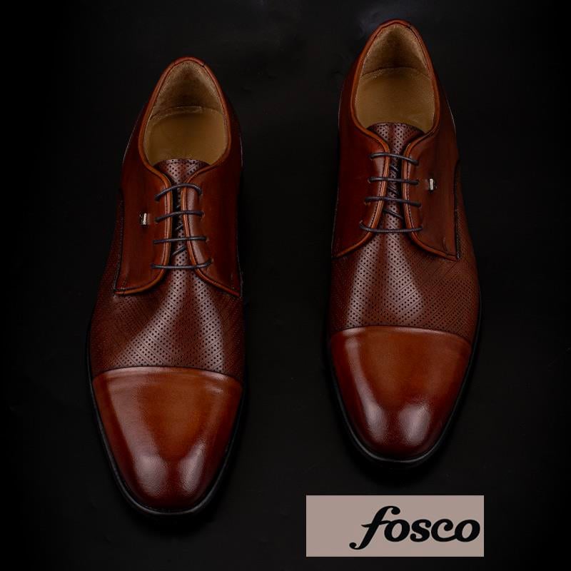Fosco Taba Hakiki Deri Bağcıklı Lazer Kesim Klasik Ayakkabı