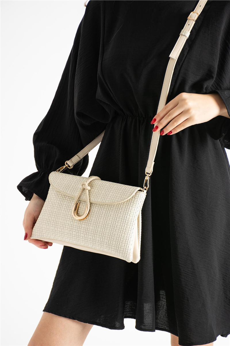 Jacquline Bej Heryn Hasır Kadın Clutch ve Omuz Çantası