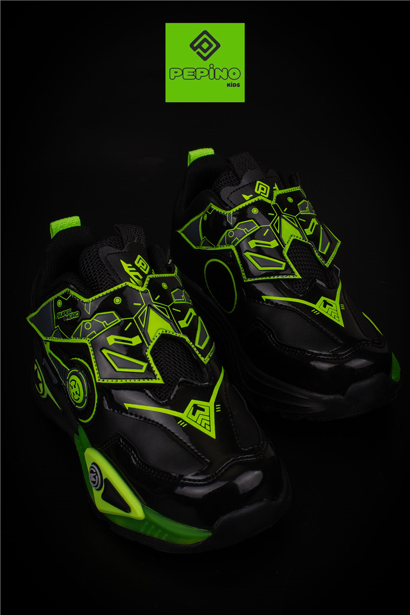 Pepino Siyah Erkek Çocuk Işıklı  Neon Detaylı Patik Sneaker