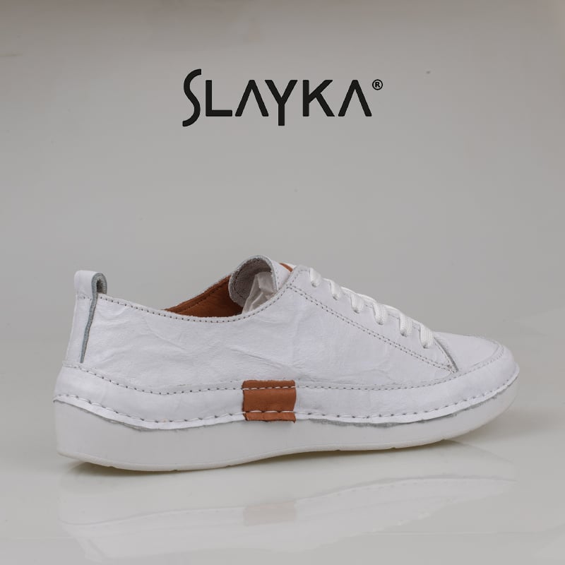 Slayka Beyaz Ases Hakiki Deri Kadın Comfort Casual Ayakkabı