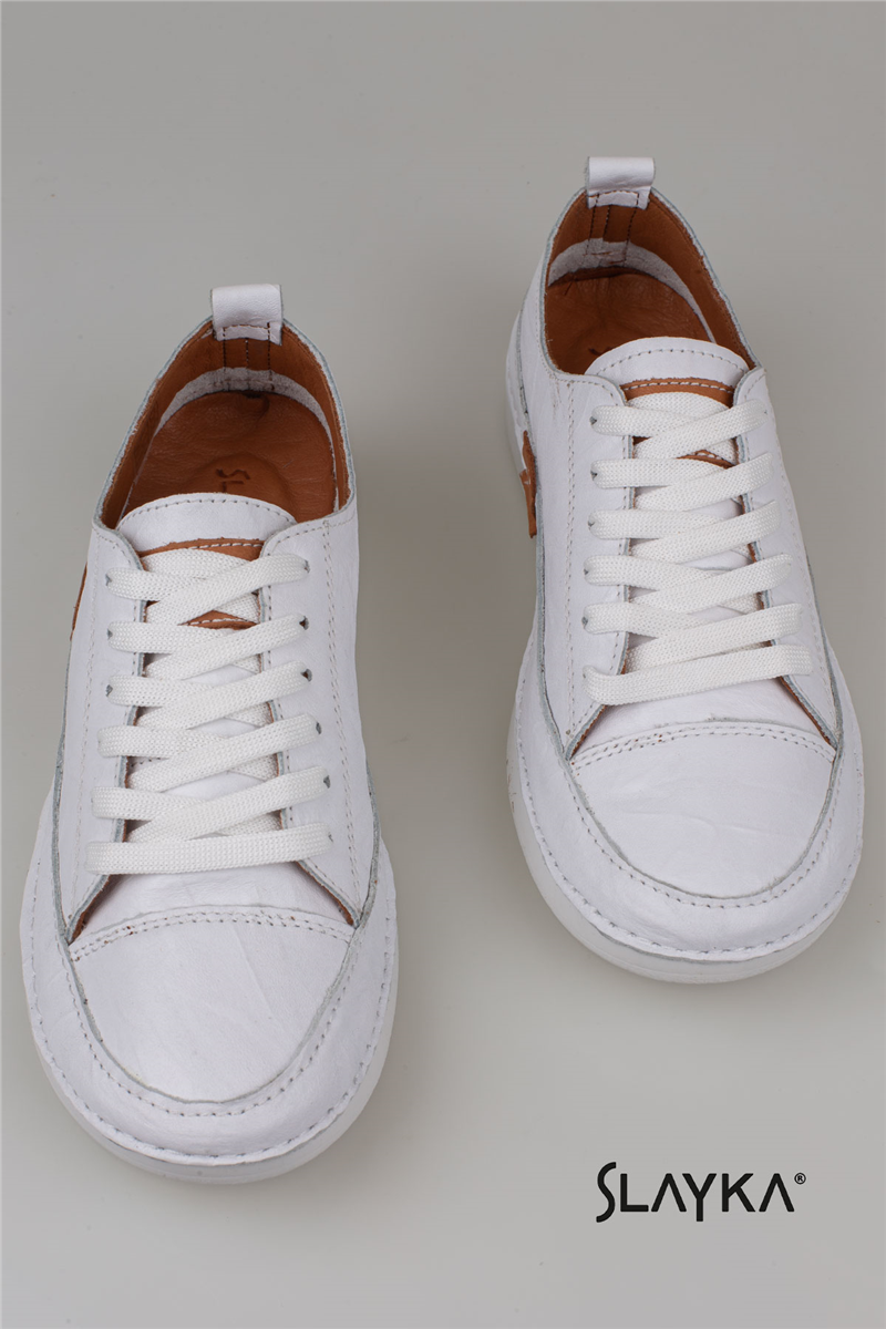 Slayka Beyaz Ases Hakiki Deri Kadın Comfort Casual Ayakkabı