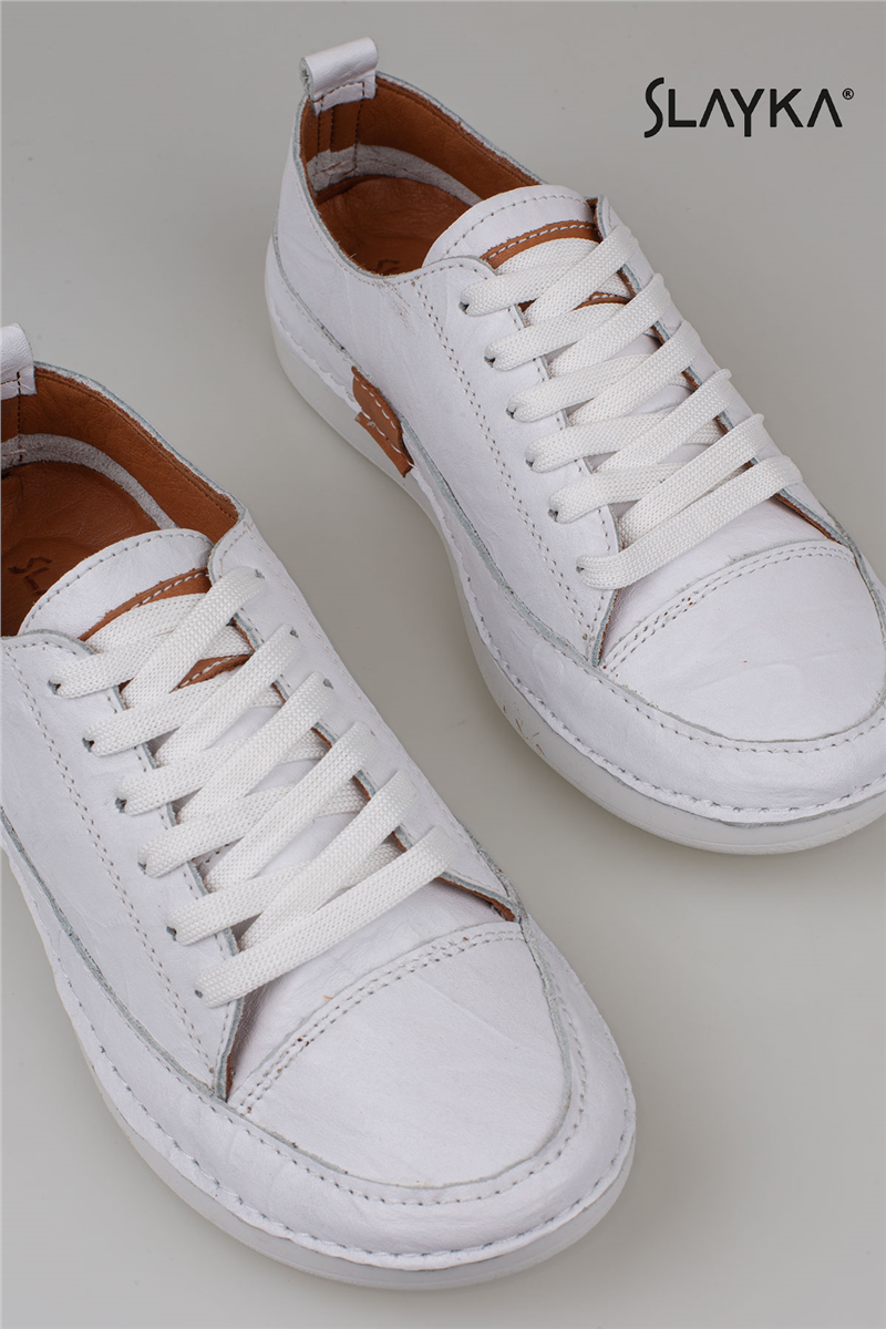 Slayka Beyaz Ases Hakiki Deri Kadın Comfort Casual Ayakkabı