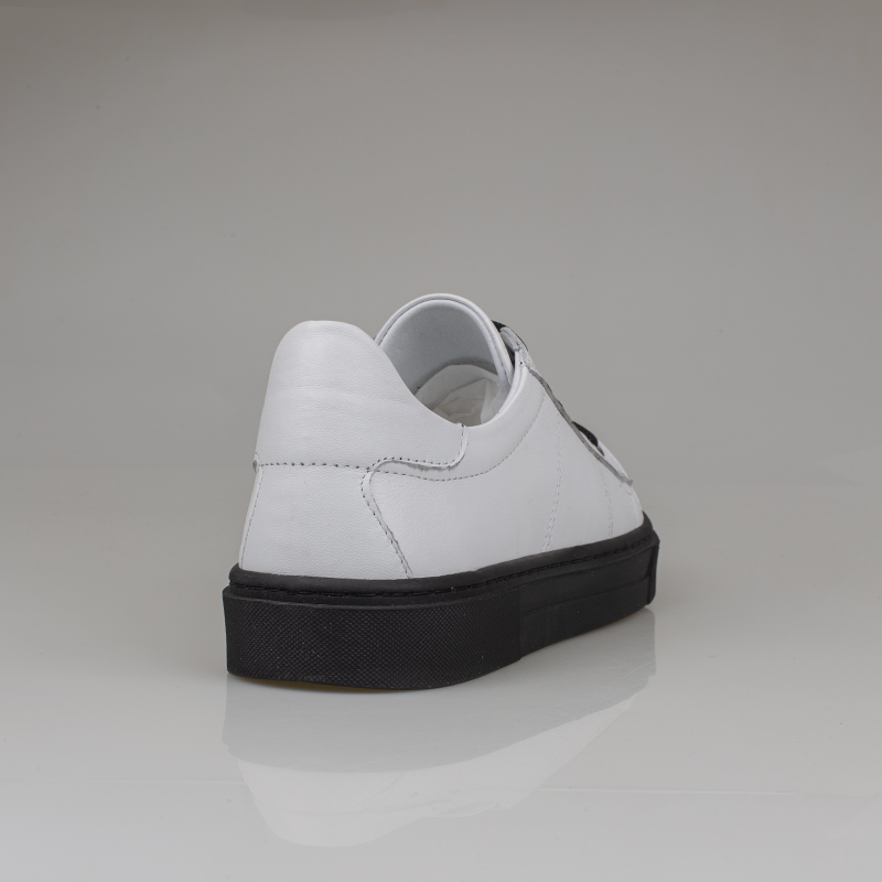 Slayka Beyaz-Siyah Unisex Hakiki Deri Sneaker