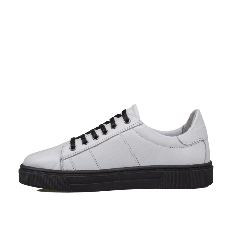 Slayka Beyaz-Siyah Unisex Hakiki Deri Sneaker