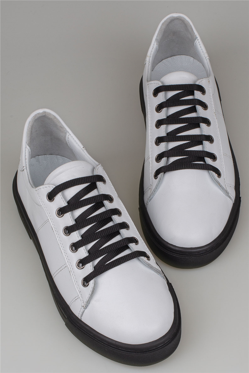 Slayka Beyaz-Siyah Unisex Hakiki Deri Sneaker