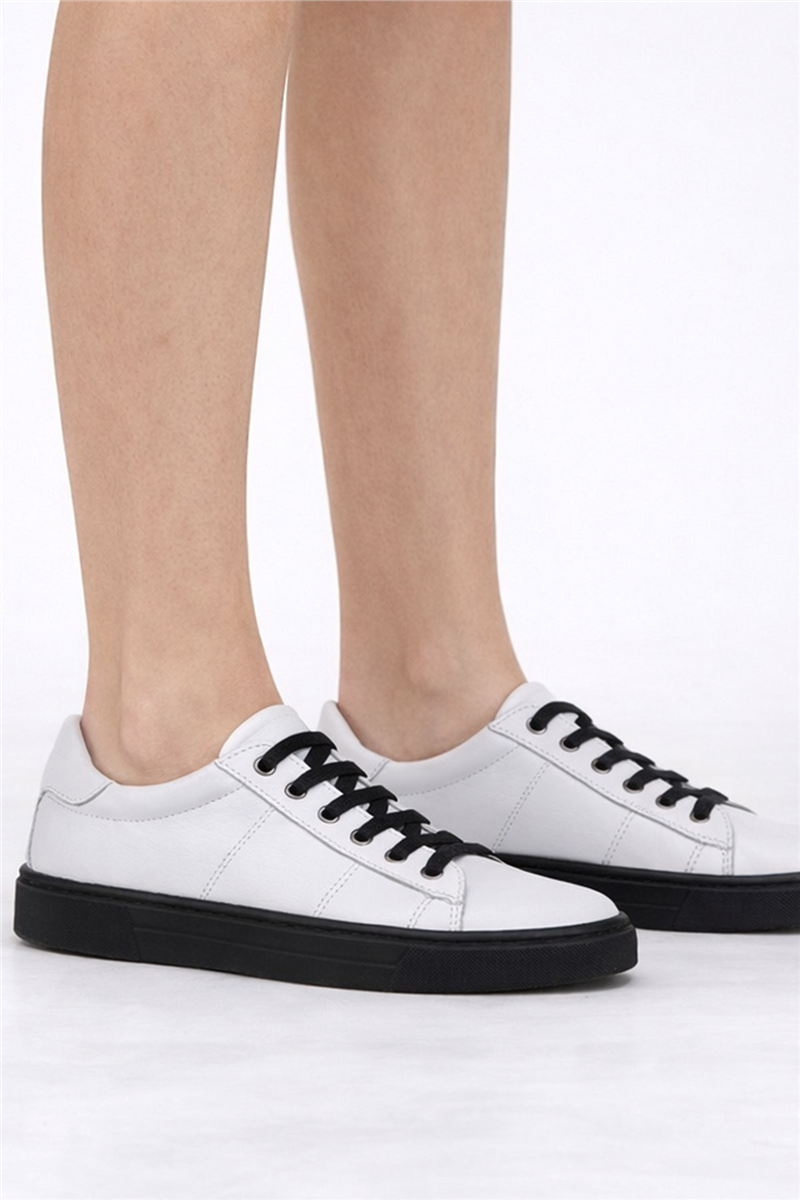 Slayka Beyaz-Siyah Unisex Hakiki Deri Sneaker