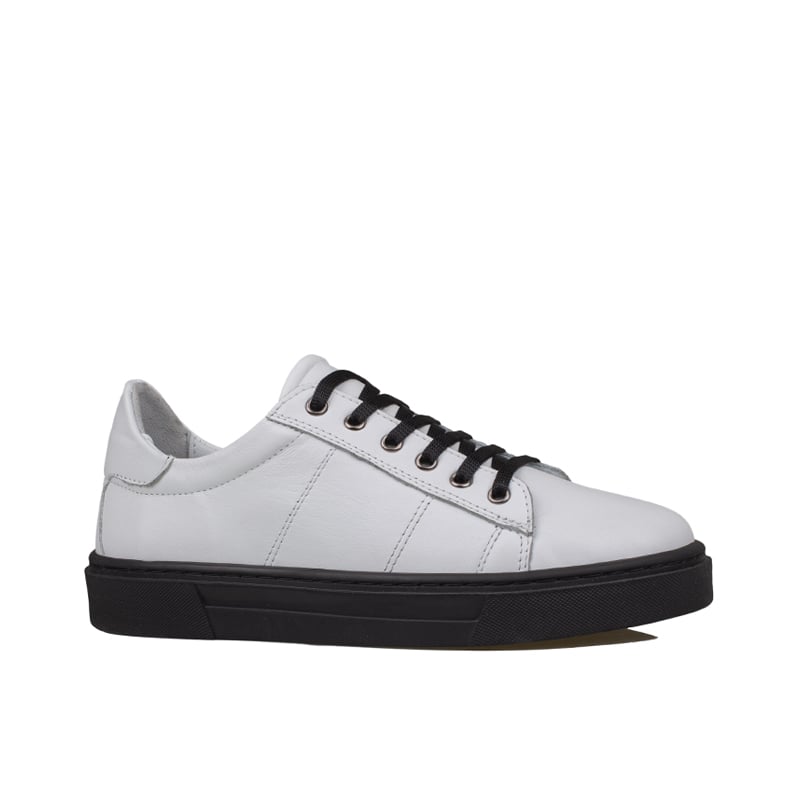 Slayka Beyaz-Siyah Unisex Hakiki Deri Sneaker
