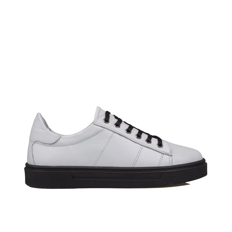 Slayka Beyaz-Siyah Unisex Hakiki Deri Sneaker