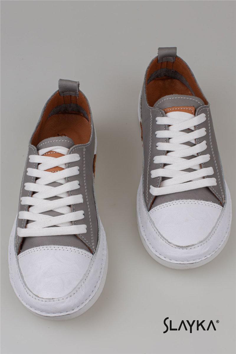 Slayka Gri Ases Hakiki Deri Kadın Comfort Casual Ayakkabı
