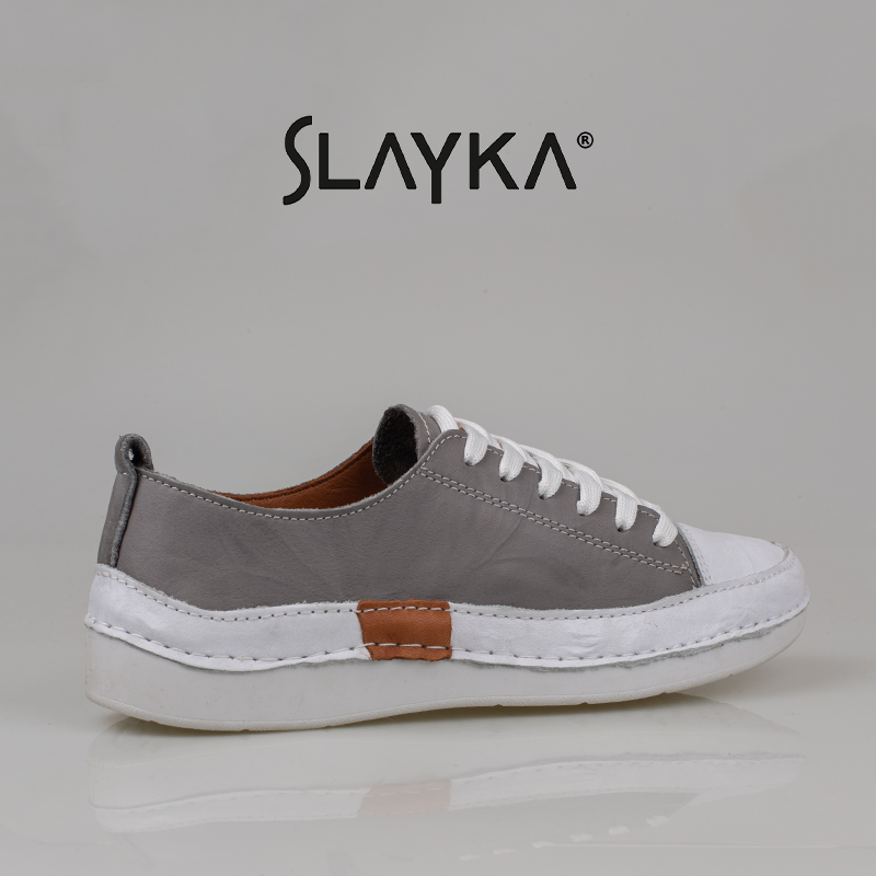 Slayka Gri Ases Hakiki Deri Kadın Comfort Casual Ayakkabı