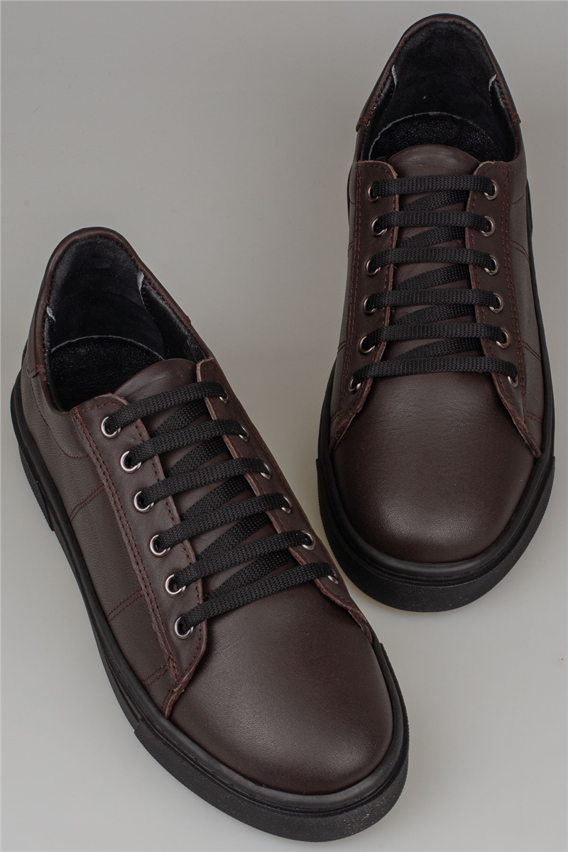 Slayka Kahverengi Unisex Hakiki Deri Sneaker