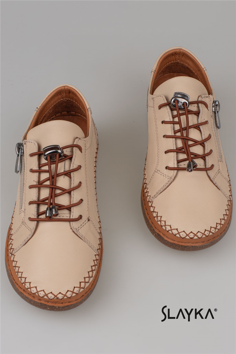 Slayka Krem Heysa Hakiki Deri Kadın Casual Comfort Ayakkabı
