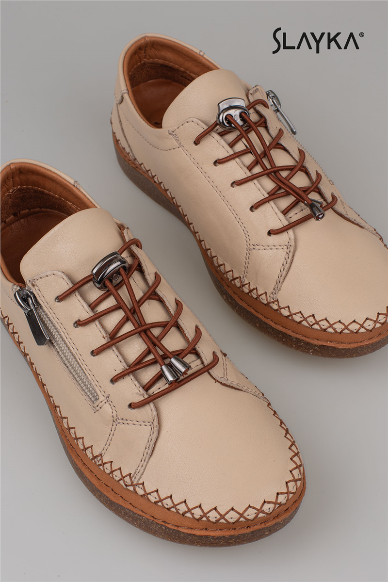 Slayka Krem Heysa Hakiki Deri Kadın Casual Comfort Ayakkabı