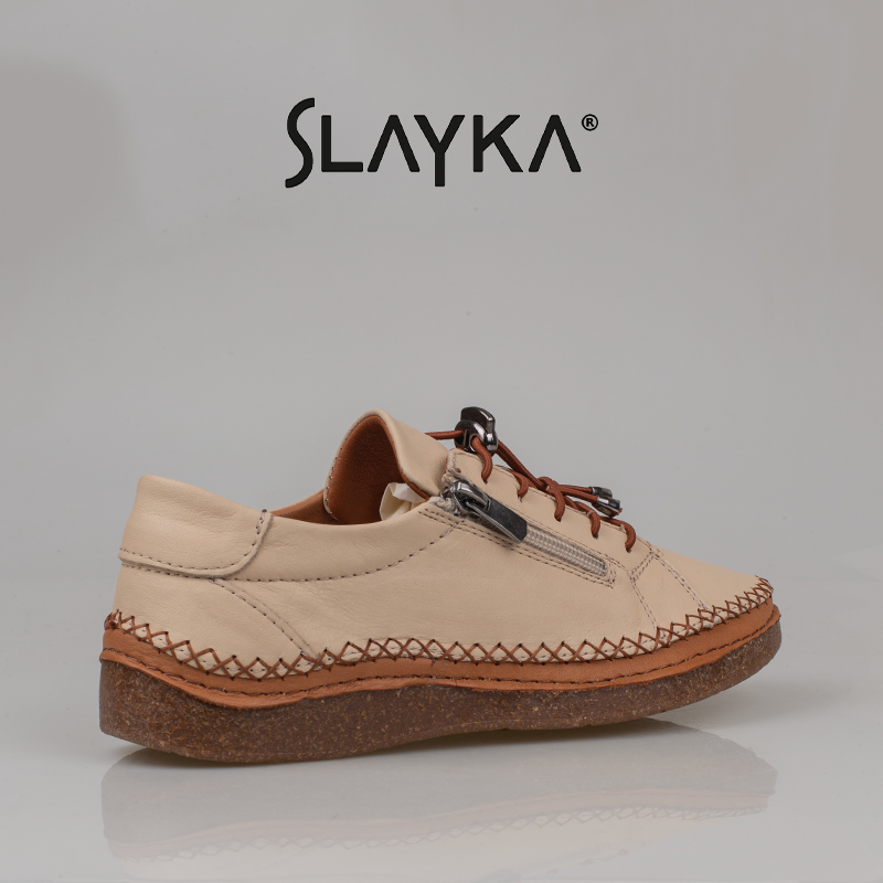 Slayka Krem Heysa Hakiki Deri Kadın Casual Comfort Ayakkabı