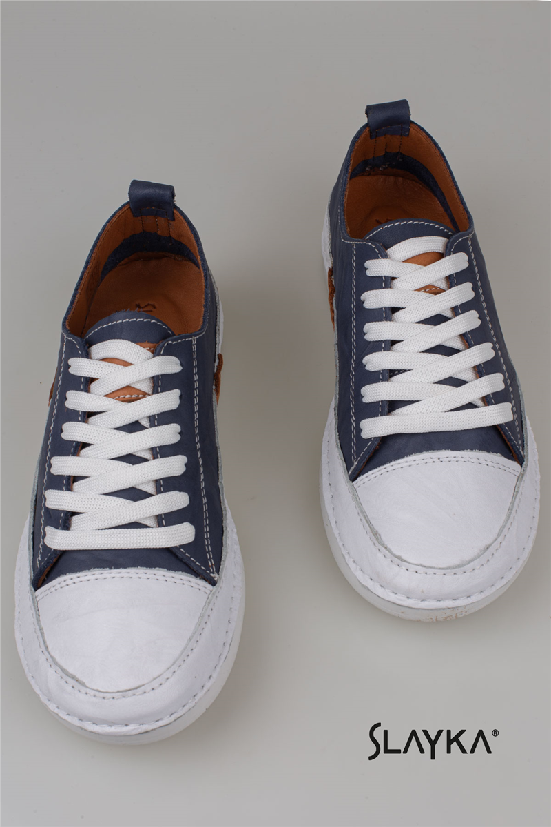 Slayka Lacivert Ases Hakiki Deri Kadın Comfort Casual Ayakkabı