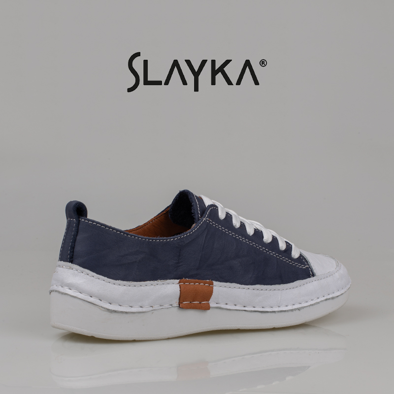 Slayka Lacivert Ases Hakiki Deri Kadın Comfort Casual Ayakkabı