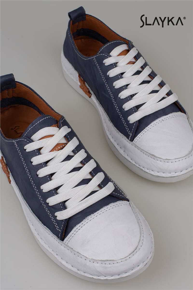 Slayka Lacivert Ases Hakiki Deri Kadın Comfort Casual Ayakkabı