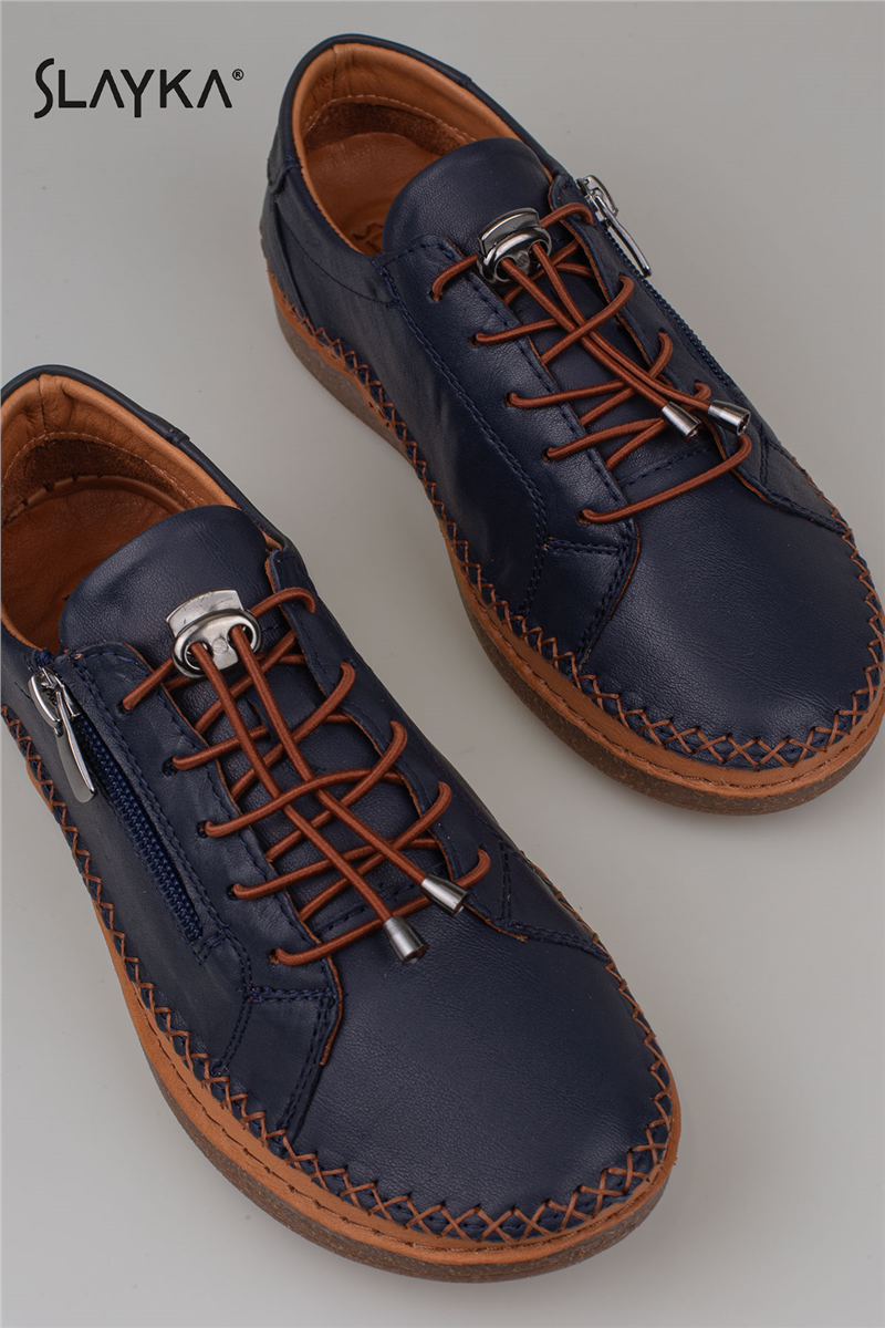 Slayka Lacivert Heysa Hakiki Deri Kadın Casual Comfort Ayakkabı