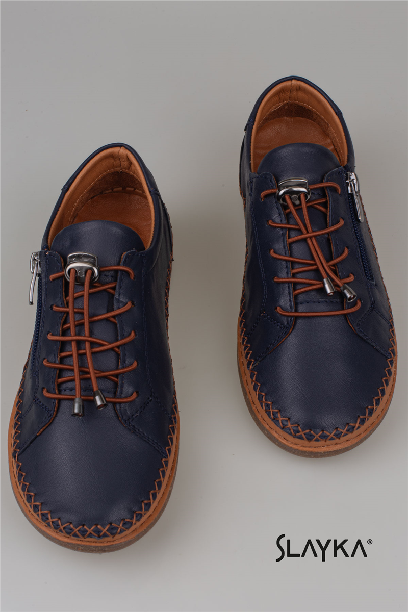 Slayka Lacivert Heysa Hakiki Deri Kadın Casual Comfort Ayakkabı
