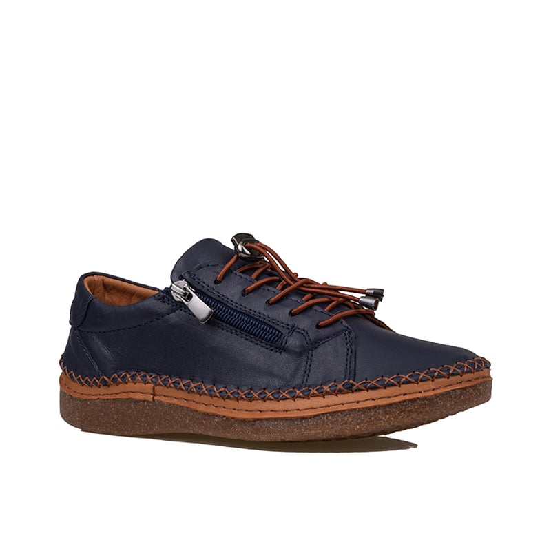 Slayka Lacivert Heysa Hakiki Deri Kadın Casual Comfort Ayakkabı