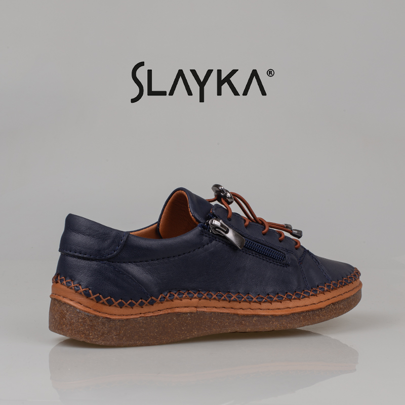 Slayka Lacivert Heysa Hakiki Deri Kadın Casual Comfort Ayakkabı