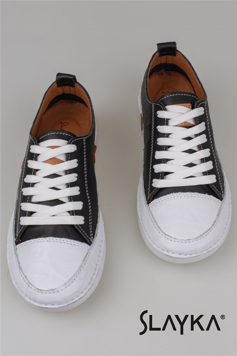 Slayka Siyah Ases Hakiki Deri Kadın Comfort Casual Ayakkabı