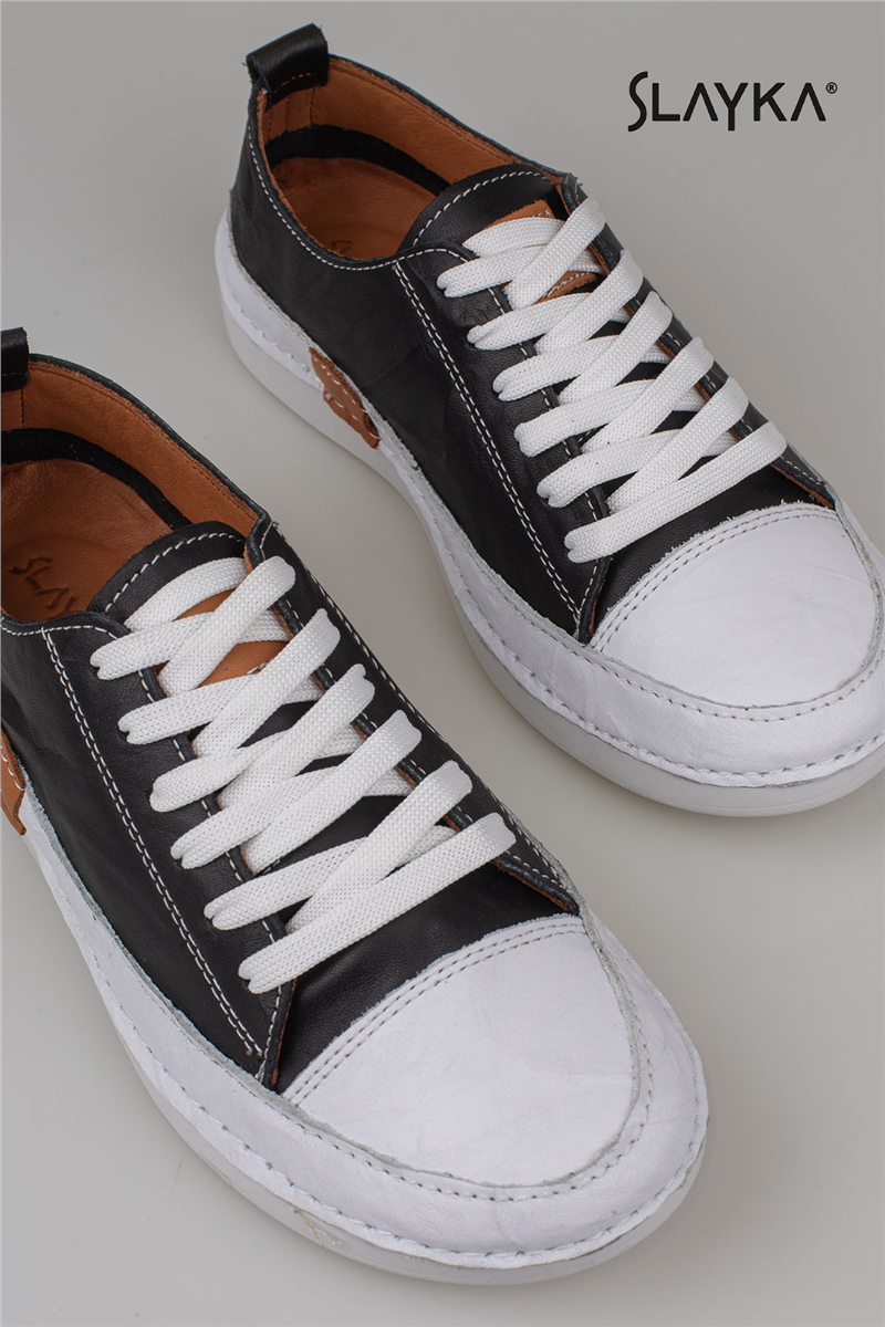 Slayka Siyah Ases Hakiki Deri Kadın Comfort Casual Ayakkabı
