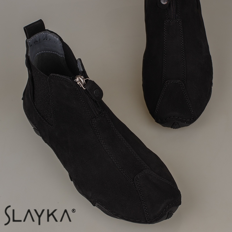 Slayka Siyah Flexible Erkek Hakiki Nubuk Deri Esnek Kauçuk Bot