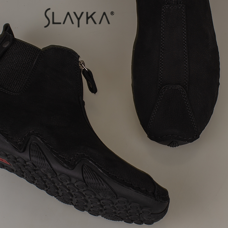 Slayka Siyah Flexible Erkek Hakiki Nubuk Deri Esnek Kauçuk Bot